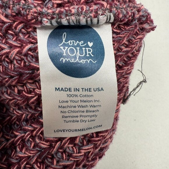 Love Your Melon Knit Beanie Faux Fur Pom Pom 100% Cotton Maroon Black Speckled - Picture 5 of 6